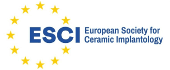 Logo der European Society for Ceramic Implantology (ESCI) mit gelben Sternen auf weißem Hintergrund.