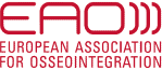 EAO-Logo, Europäische Vereinigung für Osseointegration, rot-weißer Entwurf, zahnmedizinische Implantate.